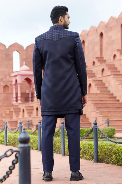 Navy Blue Colour Art Silk Thread Embroidery Work 3 Pcs Jacket Set