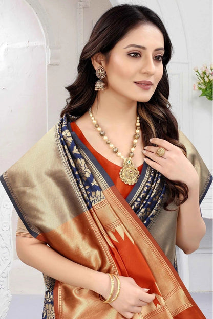 Navy Blue Colour Banarasi Art Silk Woven Saree SD1120859 A