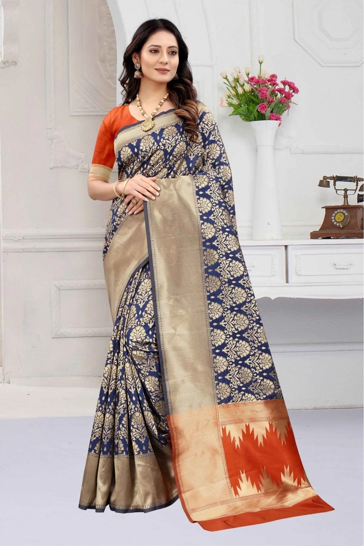 Navy Blue Colour Banarasi Art Silk Woven Saree SD1120859