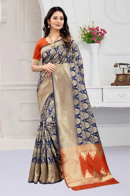 Navy Blue Colour Banarasi Art Silk Woven Saree SD1120859