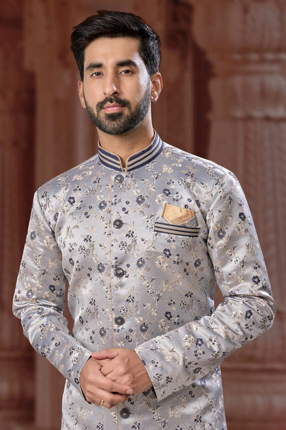 Navy Blue Colour Banarasi Soft Jacquard Sherwani SH1040582 A