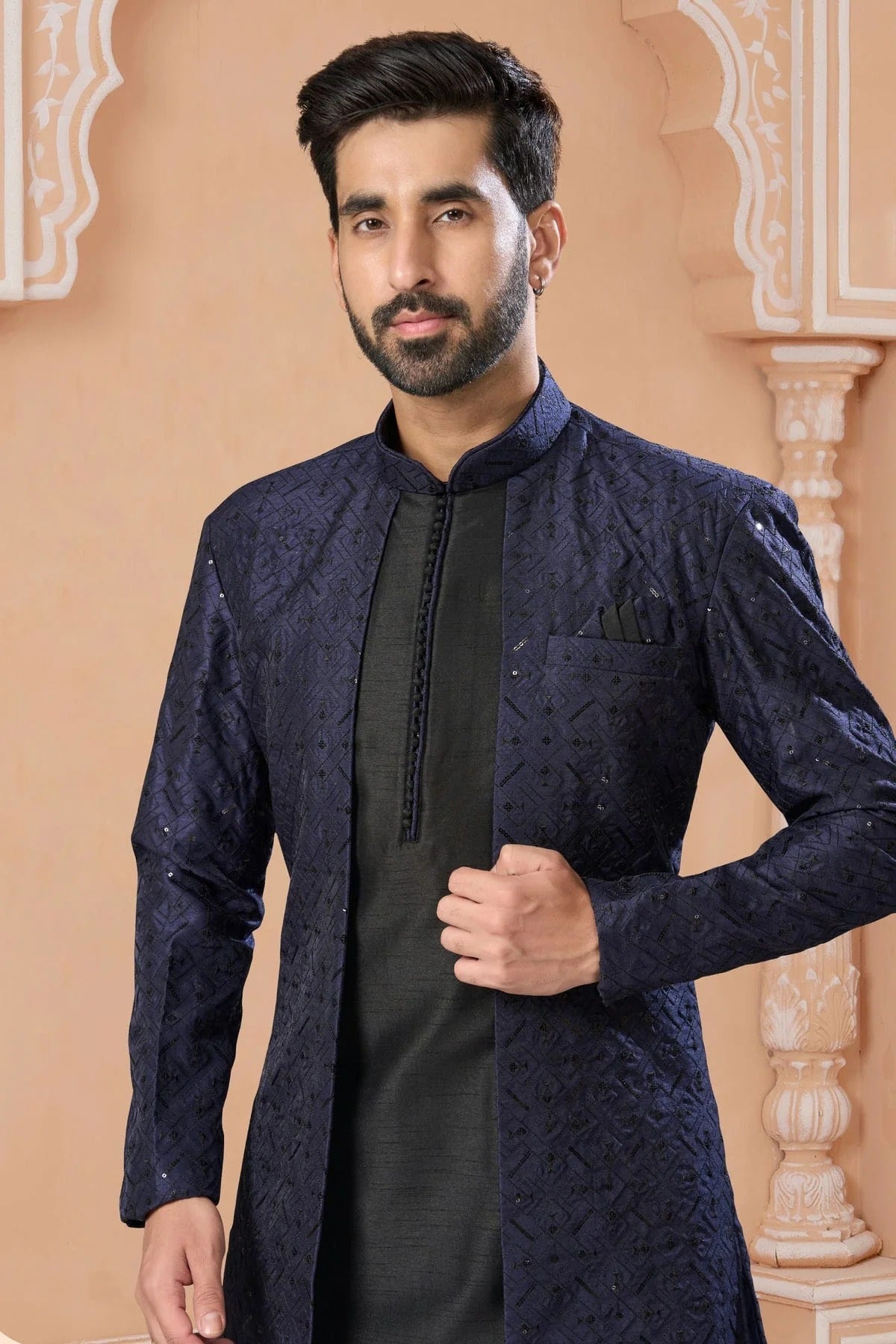 Navy Blue Colour Banglori Silk Sherwani SH1040556 A