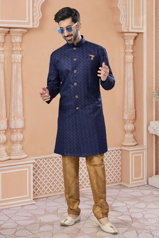 Navy Blue Colour Banglori Silk Sherwani SH1040565