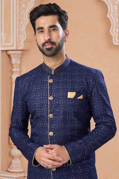 Navy Blue Colour Banglori Silk Sherwani SH1040568 A