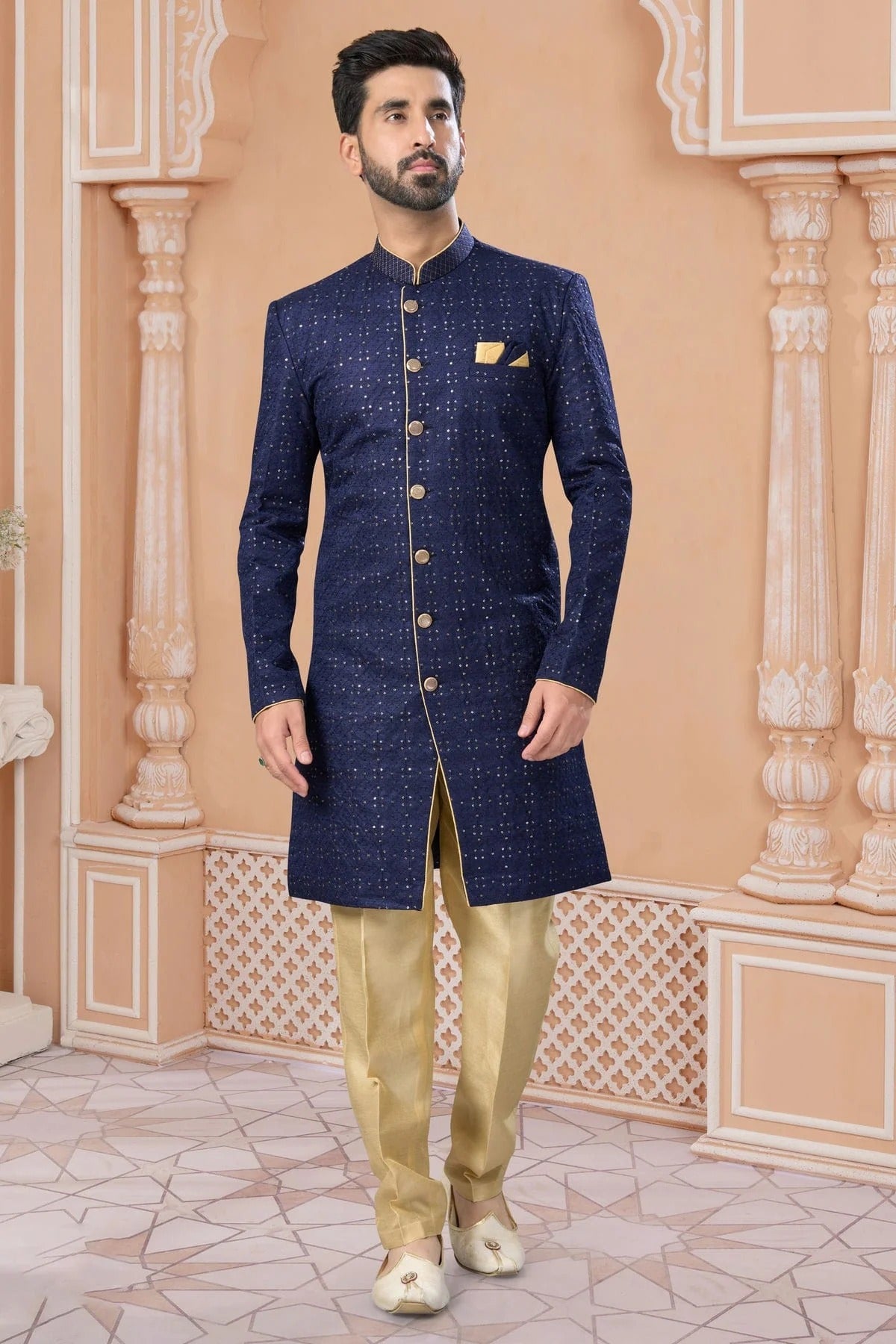 Navy Blue Colour Banglori Silk Sherwani SH1040568