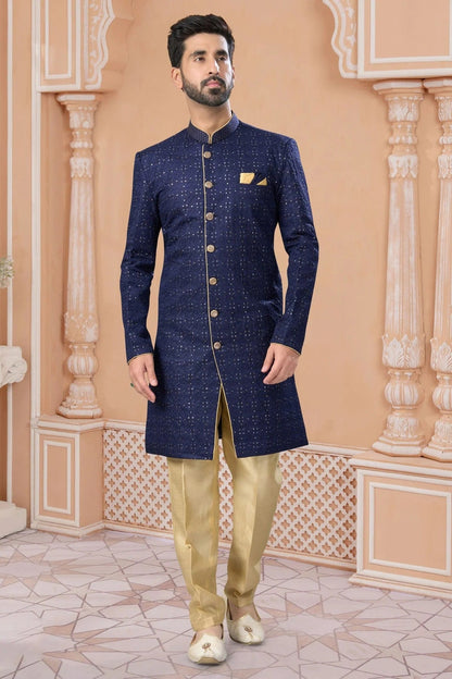 Navy Blue Colour Banglori Silk Sherwani SH1040568