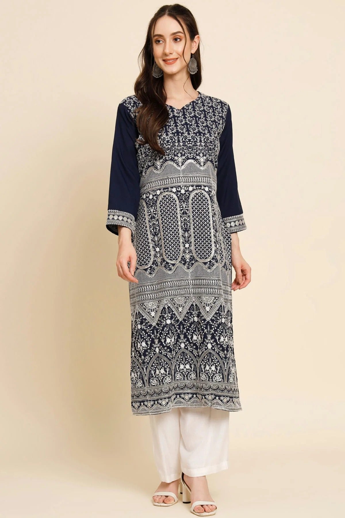 Navy Blue Colour Butter Crepe Kurti KR1111029