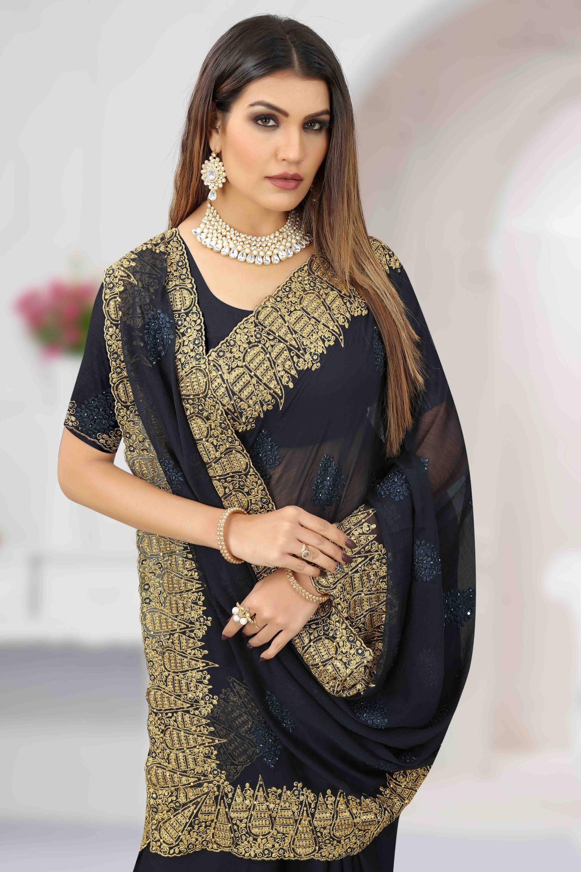 Navy Blue Colour Chiffon Designer Saree SD1121202 A