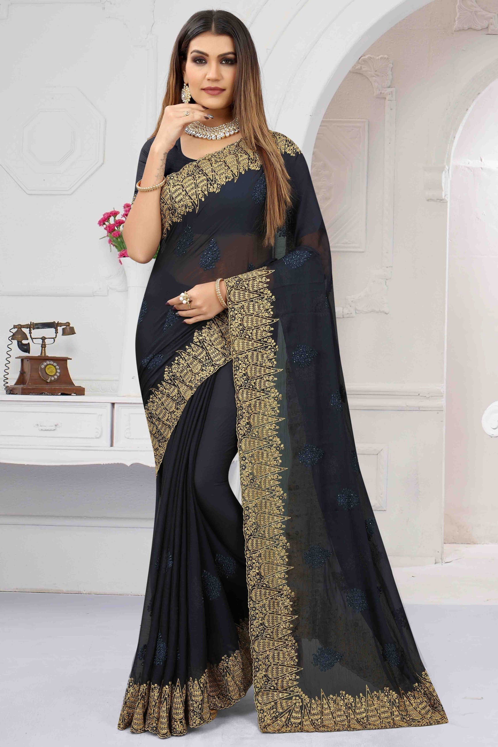 Navy Blue Colour Chiffon Designer Saree SD1121202