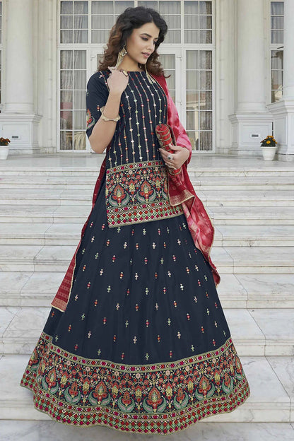 Navy Blue Colour Chinon Chiffon Embroidery Lehenga Suit SM1150212 A