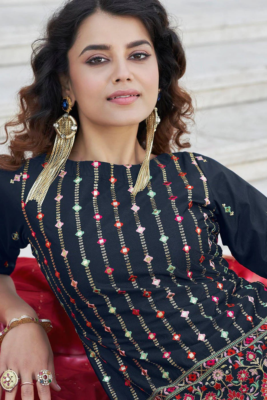 Navy Blue Colour Chinon Chiffon Embroidery Lehenga Suit SM1150212 B