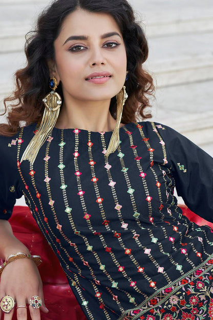 Navy Blue Colour Chinon Chiffon Embroidery Lehenga Suit SM1150212 B