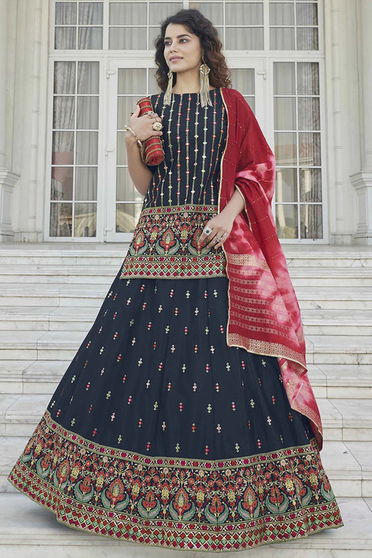 Navy Blue Colour Chinon Chiffon Embroidery Lehenga Suit SM1150212