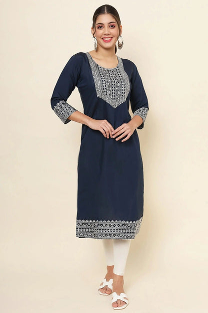Navy Blue Colour Cotton Kurti KR1111174