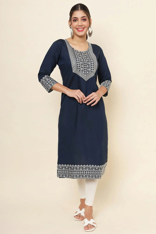 Navy Blue Colour Cotton Kurti KR1111174