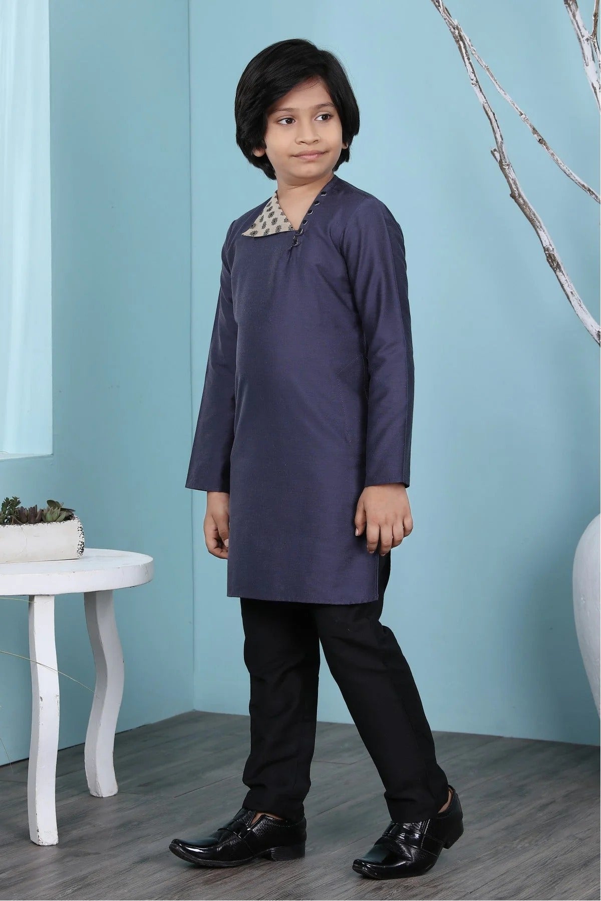 Navy Blue Colour Cotton Silk Kurta Pajama BW1070085 A