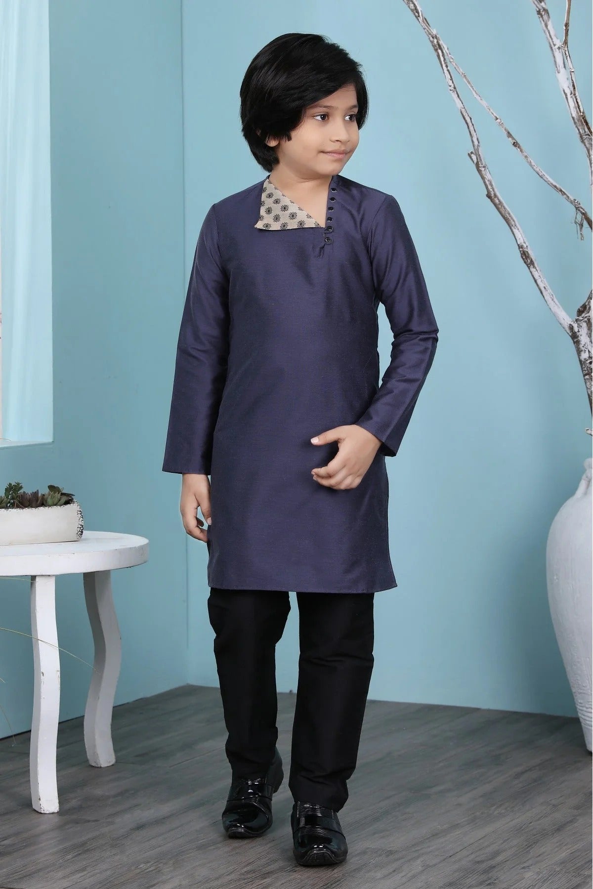 Navy Blue Colour Cotton Silk Kurta Pajama BW1070085