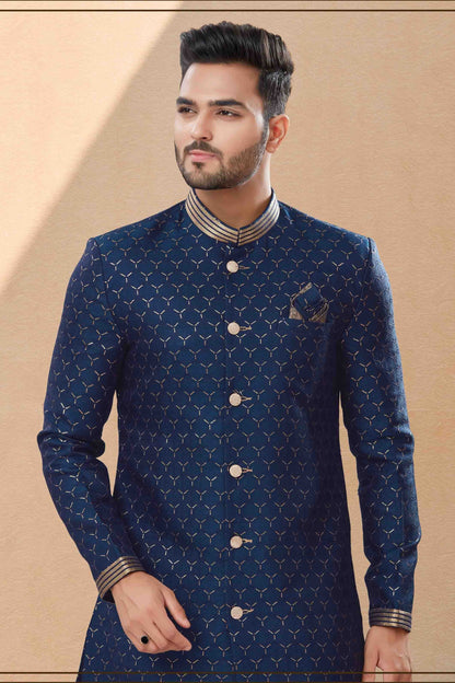 Navy Blue Colour Dhoti Sherwani In Jacquard Fabric SH1040404 A