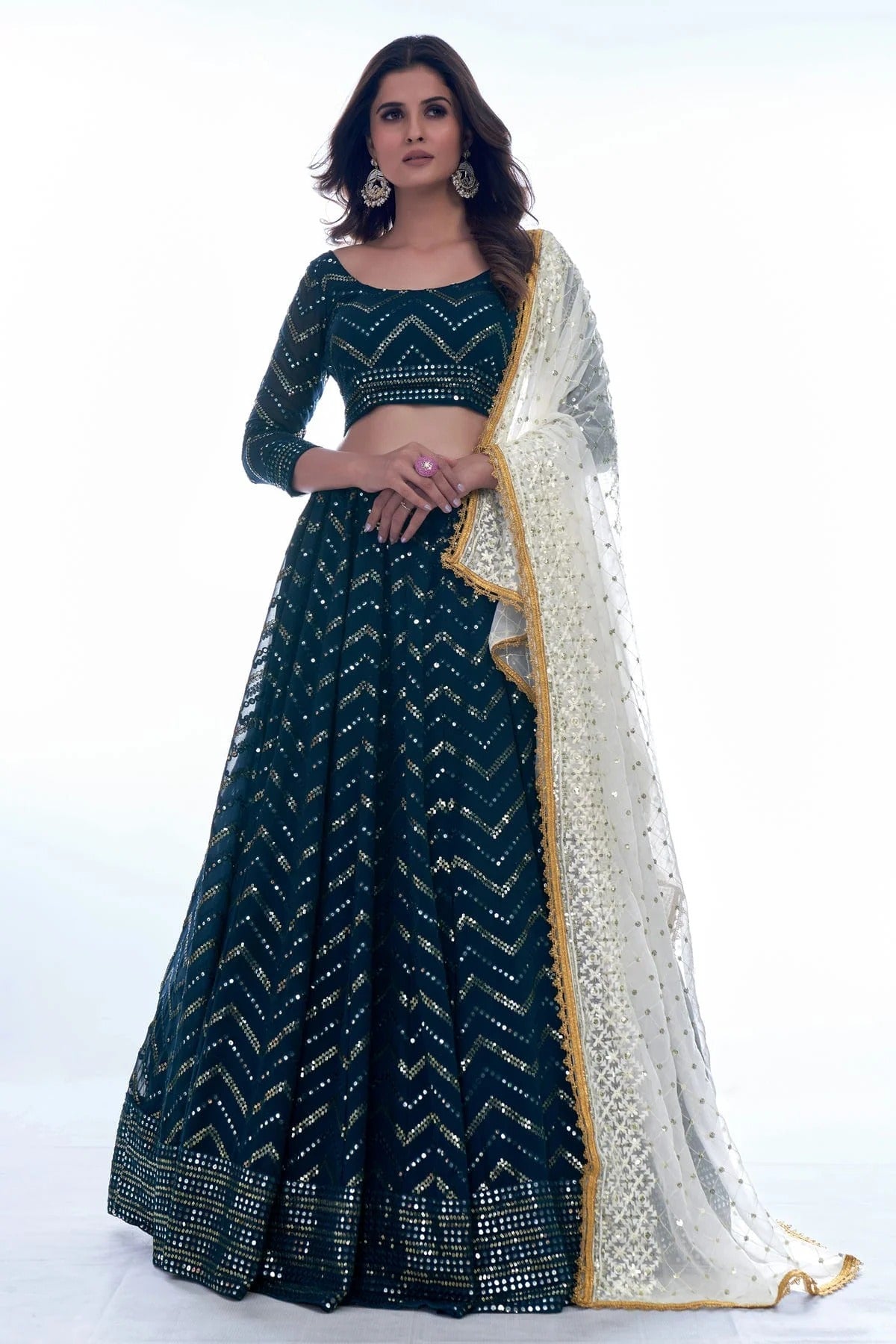 Navy Blue Colour Embroidery Georgette Lehenga Choli LD1080750