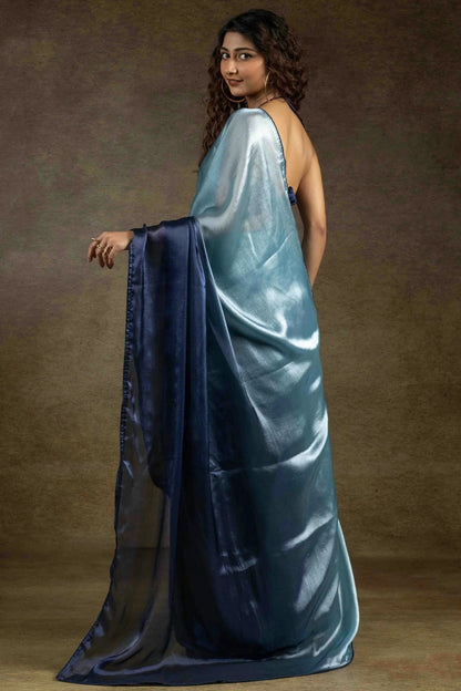 Navy Blue Colour Fendi Satin Silk Ready To Wear Saree SD1122016 A