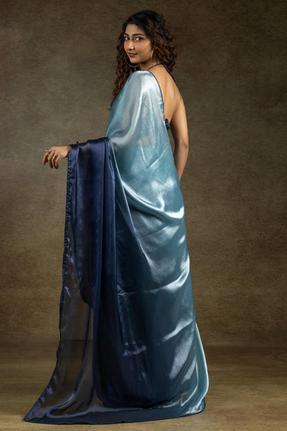 Navy Blue Colour Fendi Satin Silk Ready To Wear Saree