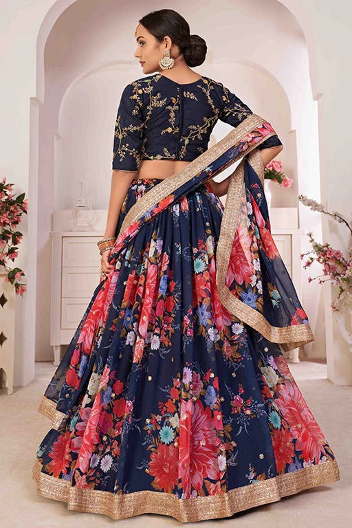 Navy Blue Colour Georgette Designer Lehenga Choli LC1240046 A