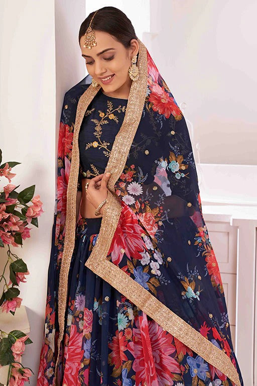 Navy Blue Colour Georgette Designer Lehenga Choli LC1240046 B