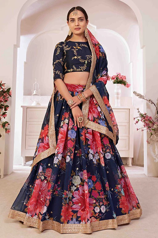 Navy Blue Colour Georgette Designer Lehenga Choli LC1240046