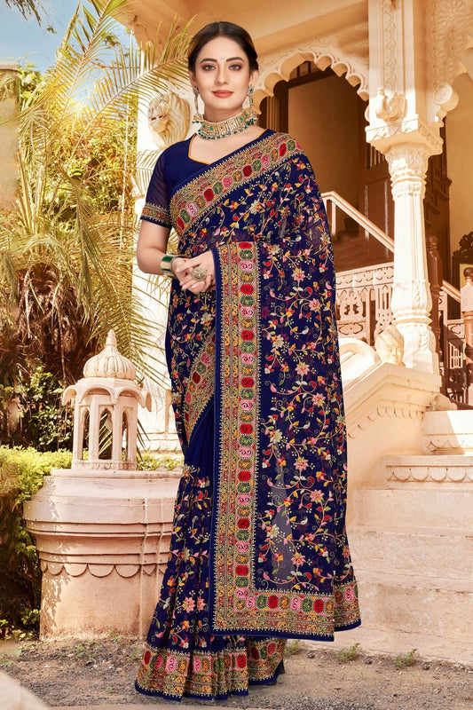 Navy Blue Colour Georgette Designer Saree LC1121306