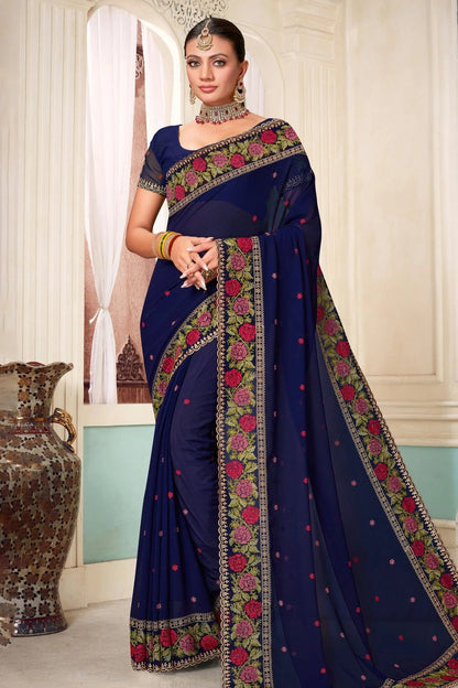 Navy Blue Colour Georgette Designer Saree LC1121484