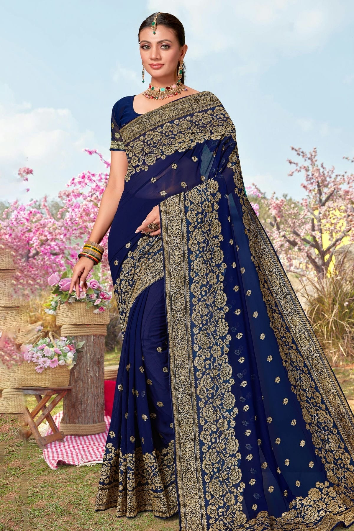 Navy Blue Colour Georgette Designer Saree LC1121491