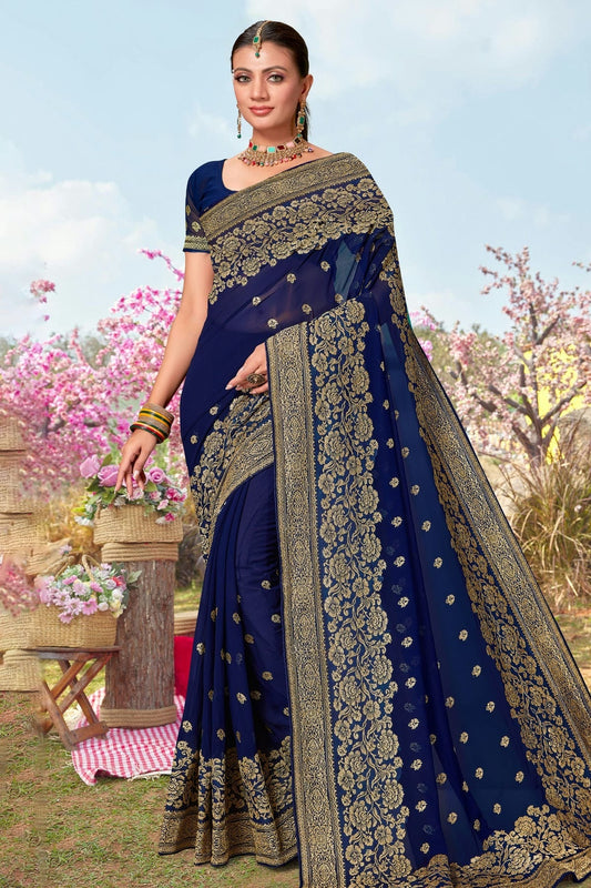 Navy Blue Colour Georgette Designer Saree LC1121491