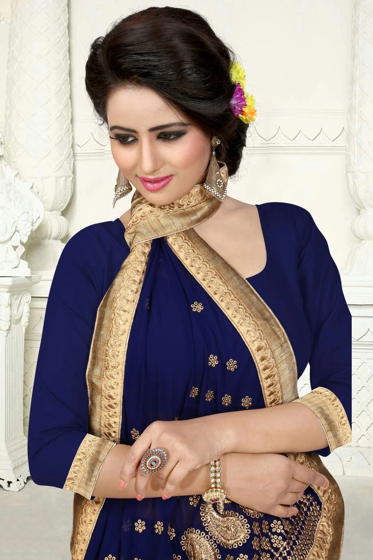 Navy Blue Colour Georgette Designer Saree LC1121544 A