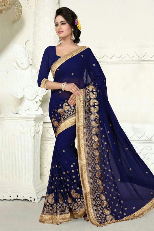 Navy Blue Colour Georgette Designer Saree LC1121544