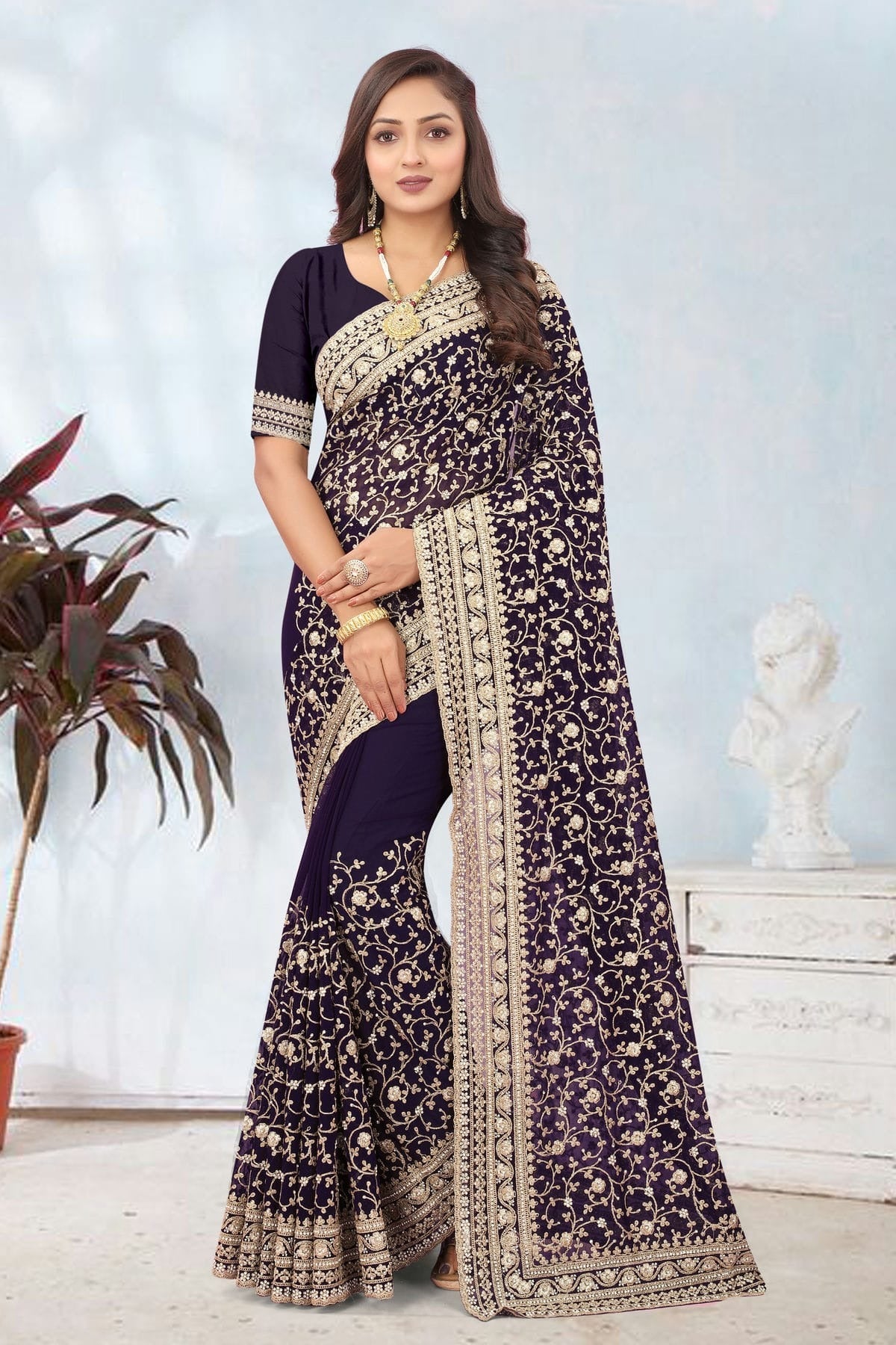 Navy Blue Colour Georgette Designer Saree LC1121715