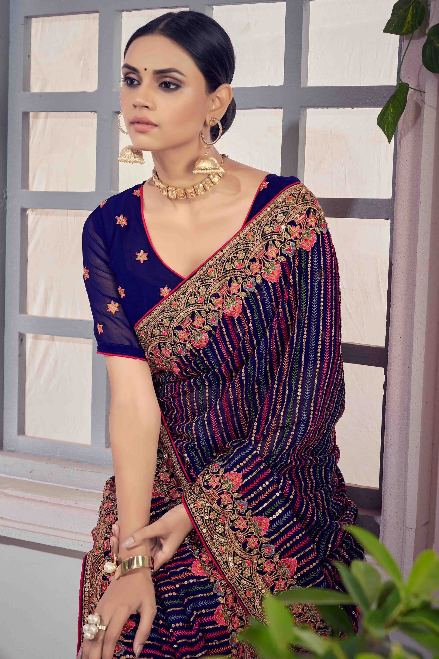 Navy Blue Colour Georgette Designer Saree SD1090489 A