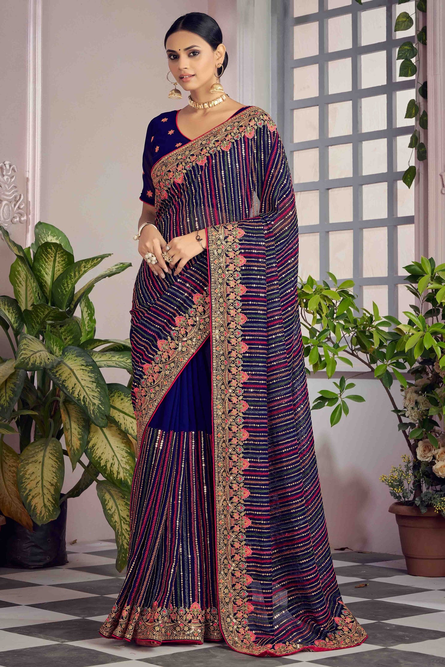Navy Blue Colour Georgette Designer Saree SD1090489