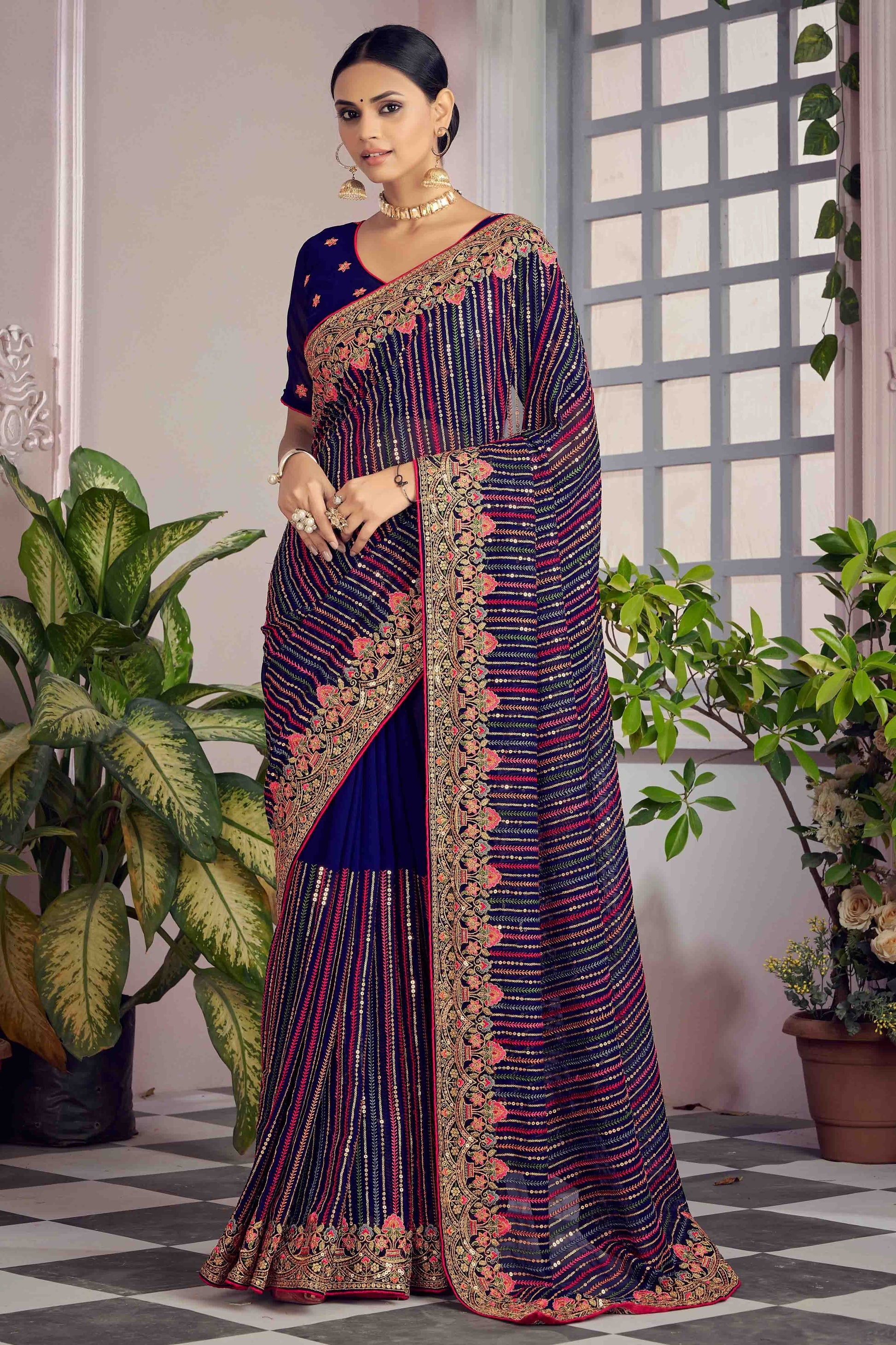 Navy Blue Colour Georgette Designer Saree SD1090489