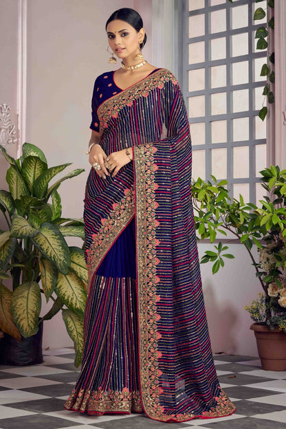 Navy Blue Colour Georgette Designer Saree SD1090489