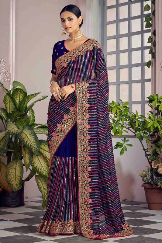 Navy Blue Colour Georgette Designer Saree SD1090489