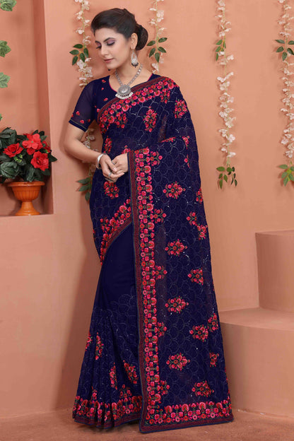 Navy Blue Colour Georgette Designer Saree SD1090533