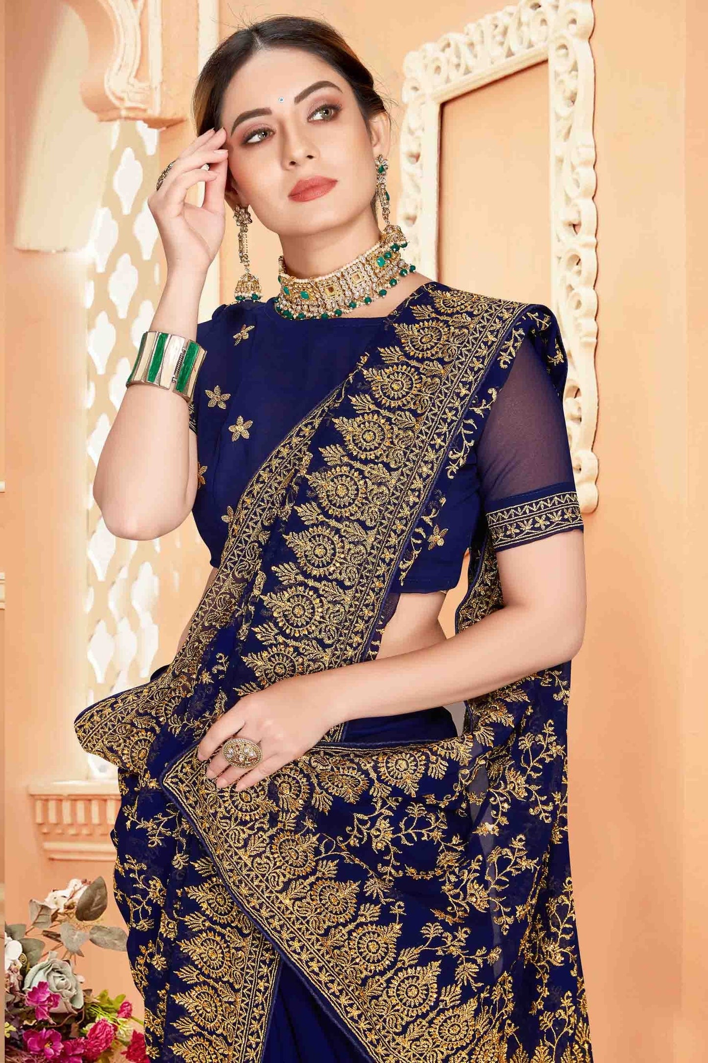 Navy Blue Colour Georgette Designer Saree SD1090565 A