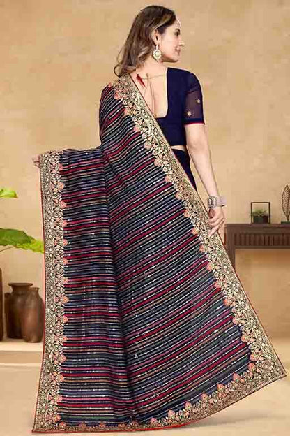 Navy Blue Colour Georgette Designer Saree SD1090578 A