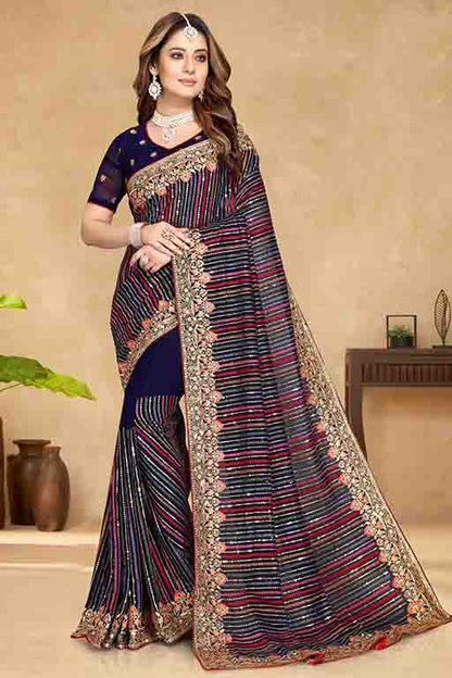 Navy Blue Colour Georgette Designer Saree SD1090578