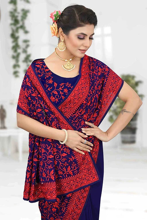 Navy Blue Colour Georgette Designer Saree SD1090630 A