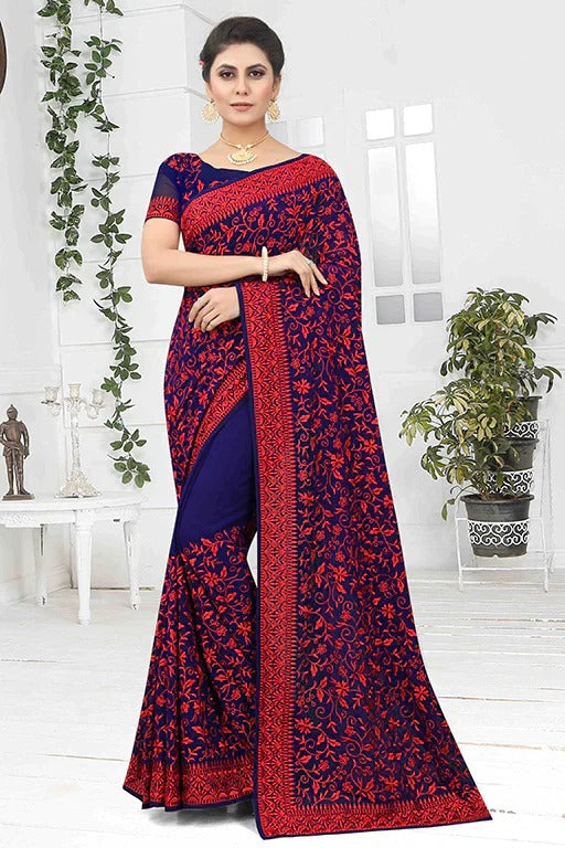 Navy Blue Colour Georgette Designer Saree SD1090630