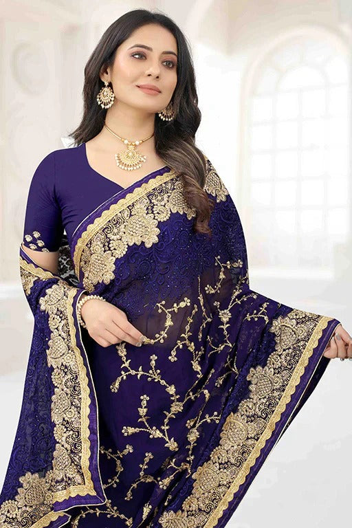 Navy Blue Colour Georgette Designer Saree SD1090637 A
