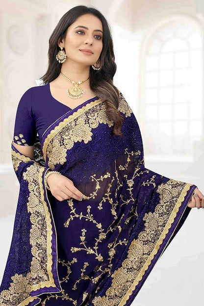 Navy Blue Colour Georgette Designer Saree SD1090637 A
