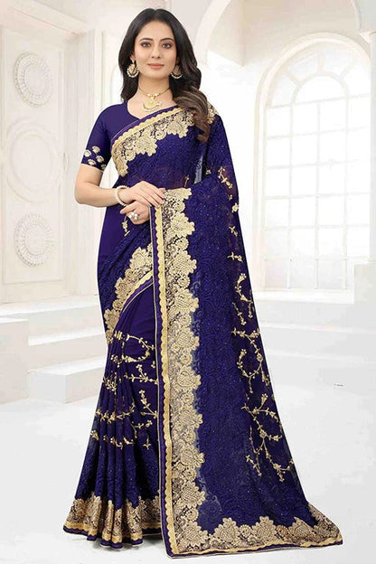 Navy Blue Colour Georgette Designer Saree SD1090637