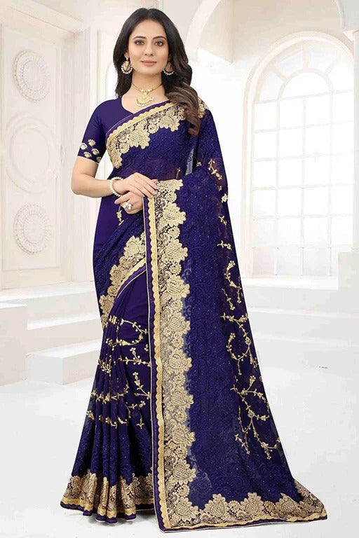 Navy Blue Colour Georgette Designer Saree SD1090637